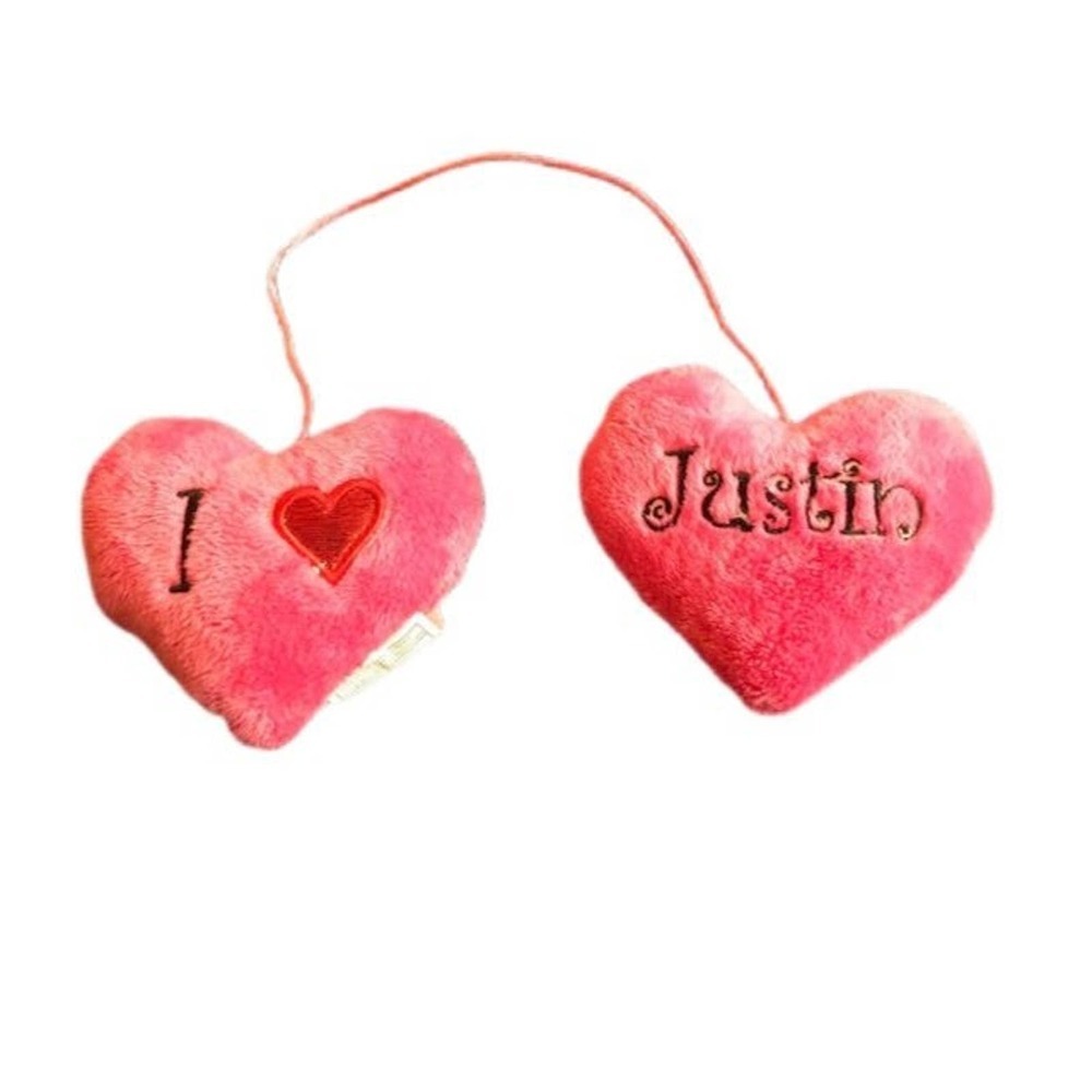 Claire's I Heart Justin Bieber Pink Plush Fuzzy Hearts Hanging Decor Vintage